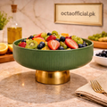 10-Inch Elegant Ribbed Bowl with Golden Pedestal Base (Premium Quality)