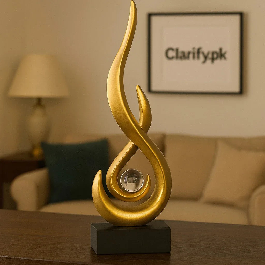 Luxury Golden Abstract Flame Decor with Crystal Sphere