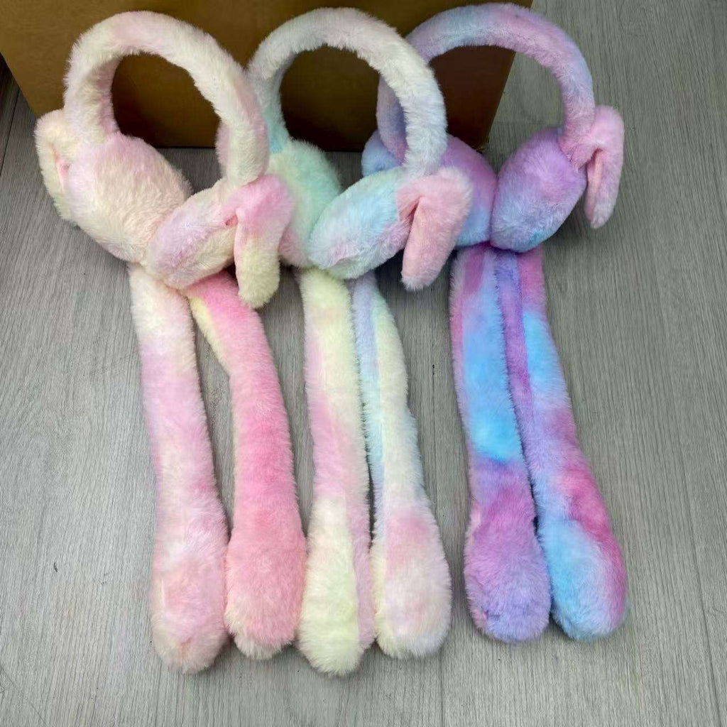 New Style Plush Earmuffs with Moving Bunny Ears - Fluffy Multi-Color Winter Headband