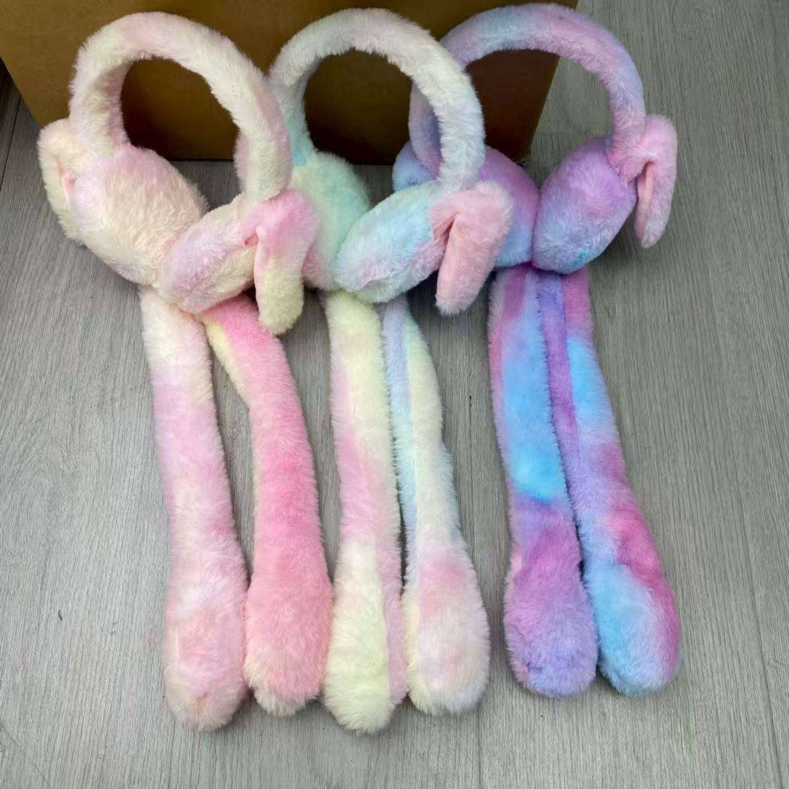 New Style Plush Earmuffs with Moving Bunny Ears - Fluffy Multi-Color Winter Headband