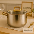 Premium Stainless Steel Cook Pot – Elegant Golden Handle Kitchenware