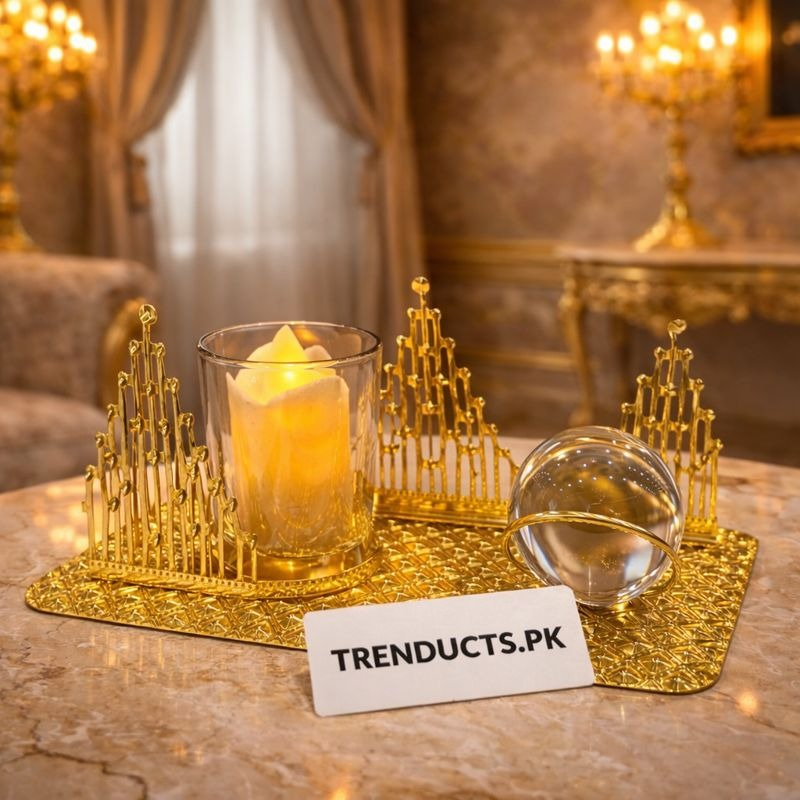 Luxury Metal Golden Candle Stand with Crystal Ball