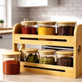 Premium 6pc Glass Spice Jar Set with Bamboo Stand - Culinary Curator