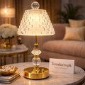 Luxury LED Crystal Bell Electric Lamp - Modern Tiered Glass Table Light with Gold Base