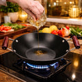 Iron Wok Dry Pot with Wooden Handle | Thick Pan