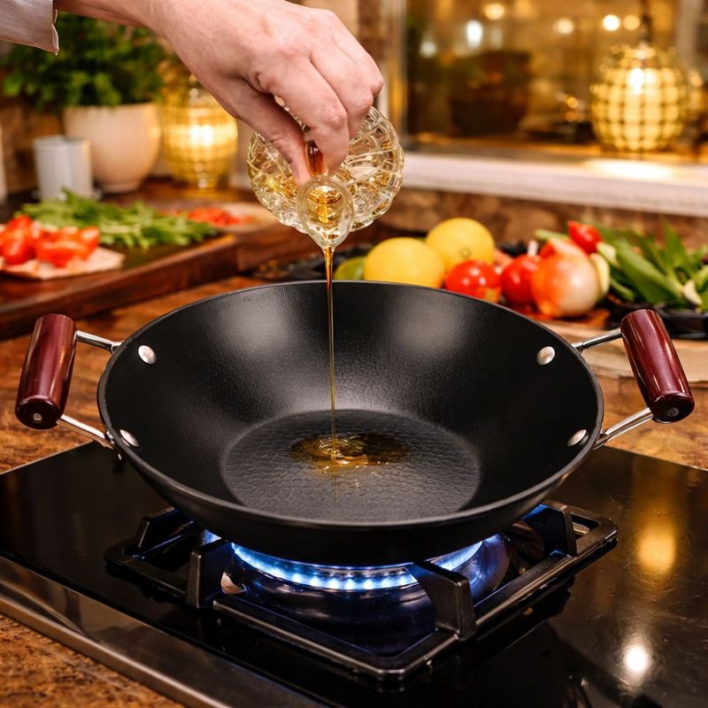 Iron Wok Dry Pot with Wooden Handle | Thick Pan