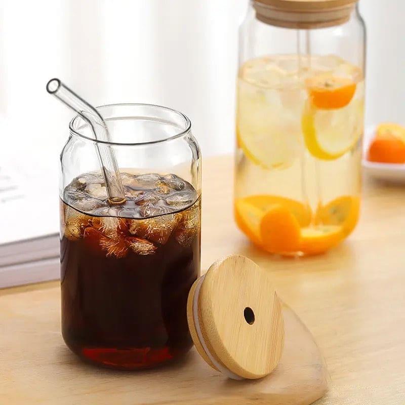 Bamboo Lid Iced Coffee Mug with Glass Straw
