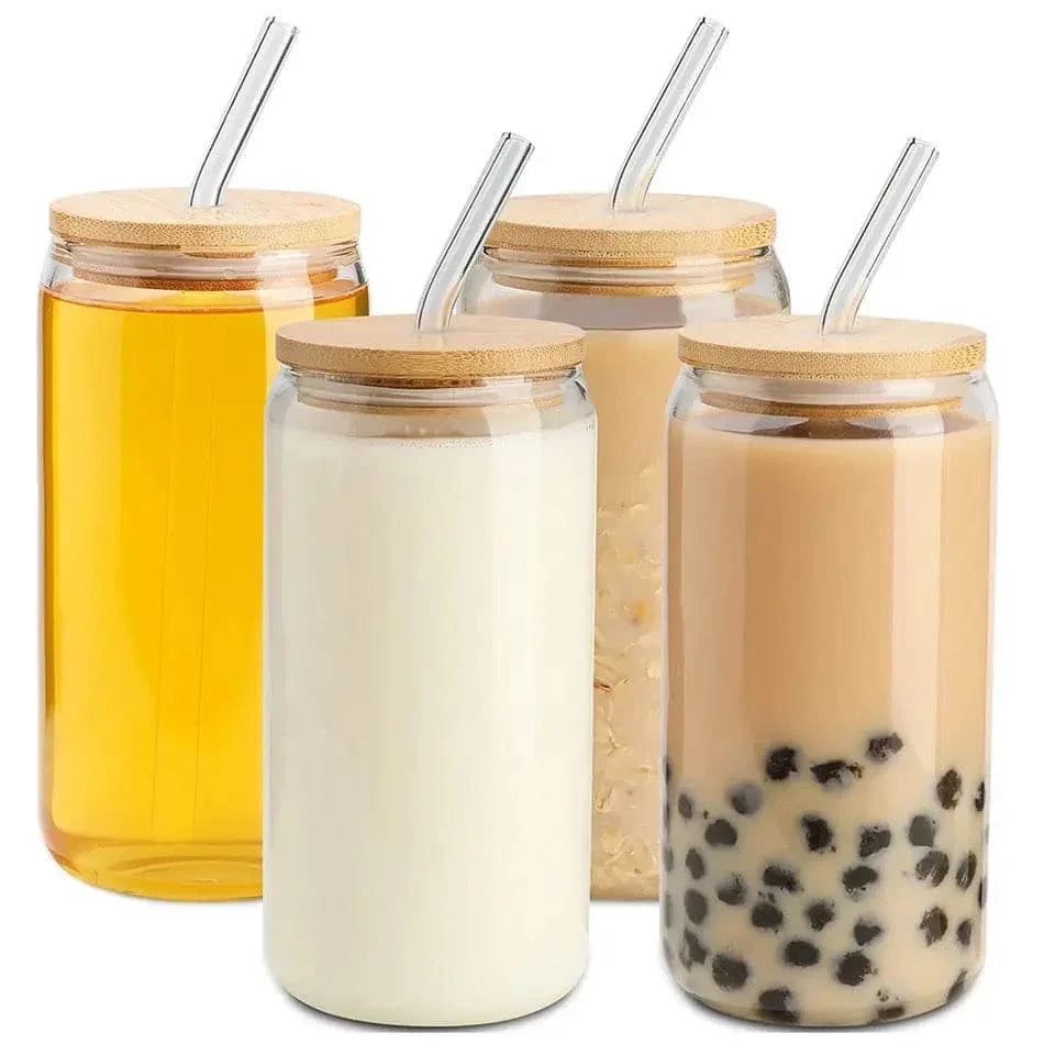 Bamboo Lid Iced Coffee Mug with Glass Straw