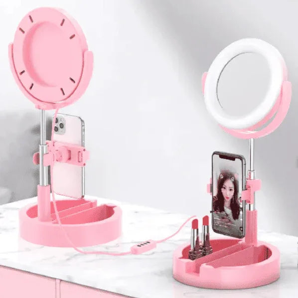 Foldable Selfie Stick with Ring Light - Adjustable & Portable