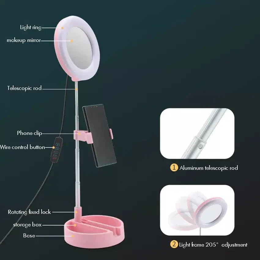 Foldable Selfie Stick with Ring Light - Adjustable & Portable