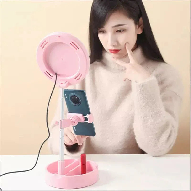 Foldable Selfie Stick with Ring Light - Adjustable & Portable