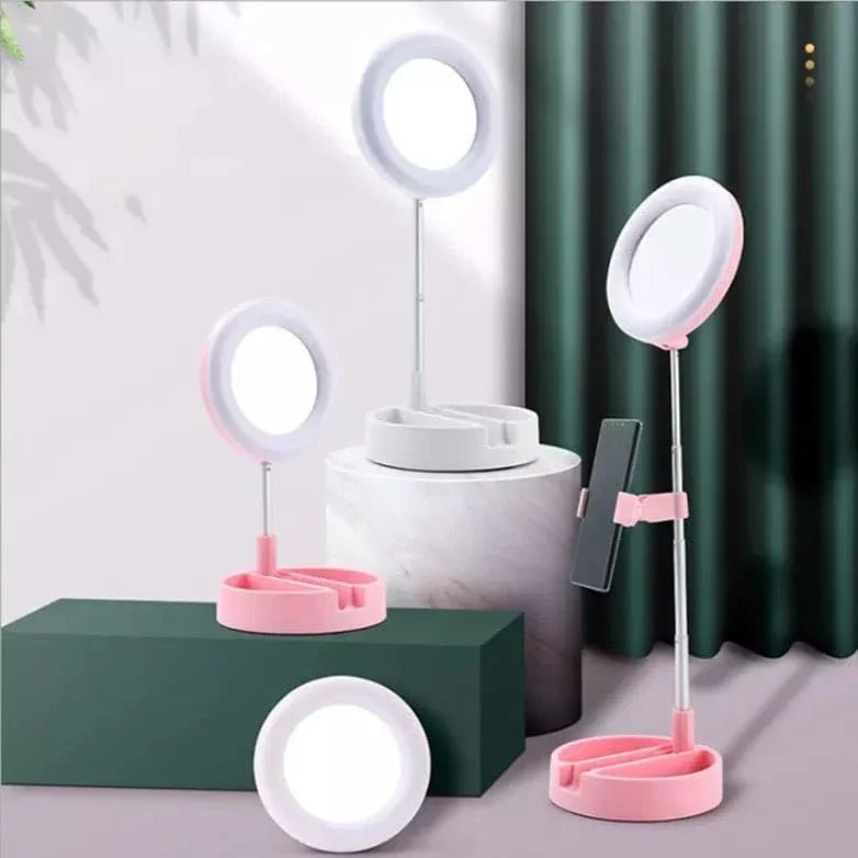 Foldable Selfie Stick with Ring Light - Adjustable & Portable