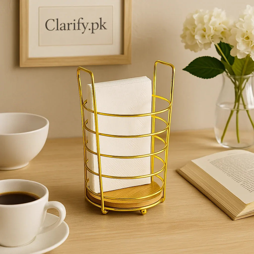 Golden Holder with Wooden Base