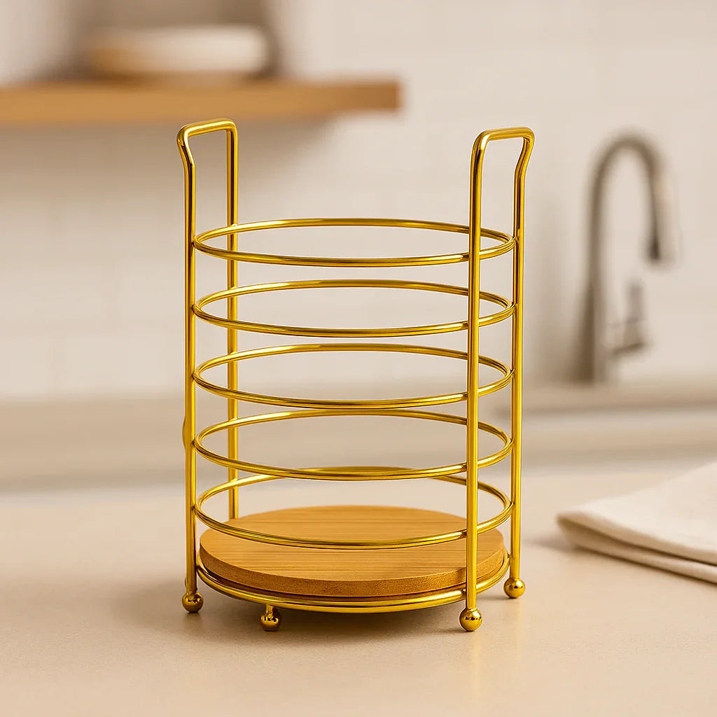 Golden Holder with Wooden Base