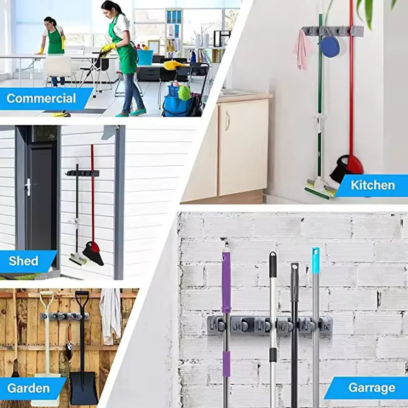 Wall Mounted Mop Holder with Multi Hooks