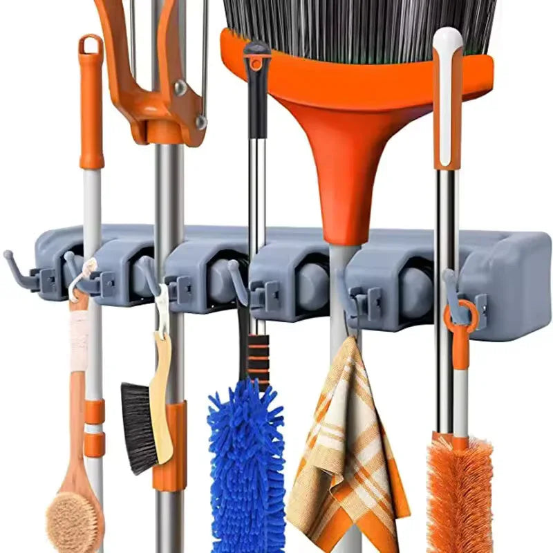 Wall Mounted Mop Holder with Multi Hooks