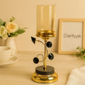 Geometric Gold Candle Holder – Black Crystal Accent Decor Stand