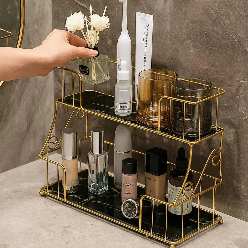 2 Layer Cosmetic Organizer with Gold Frame