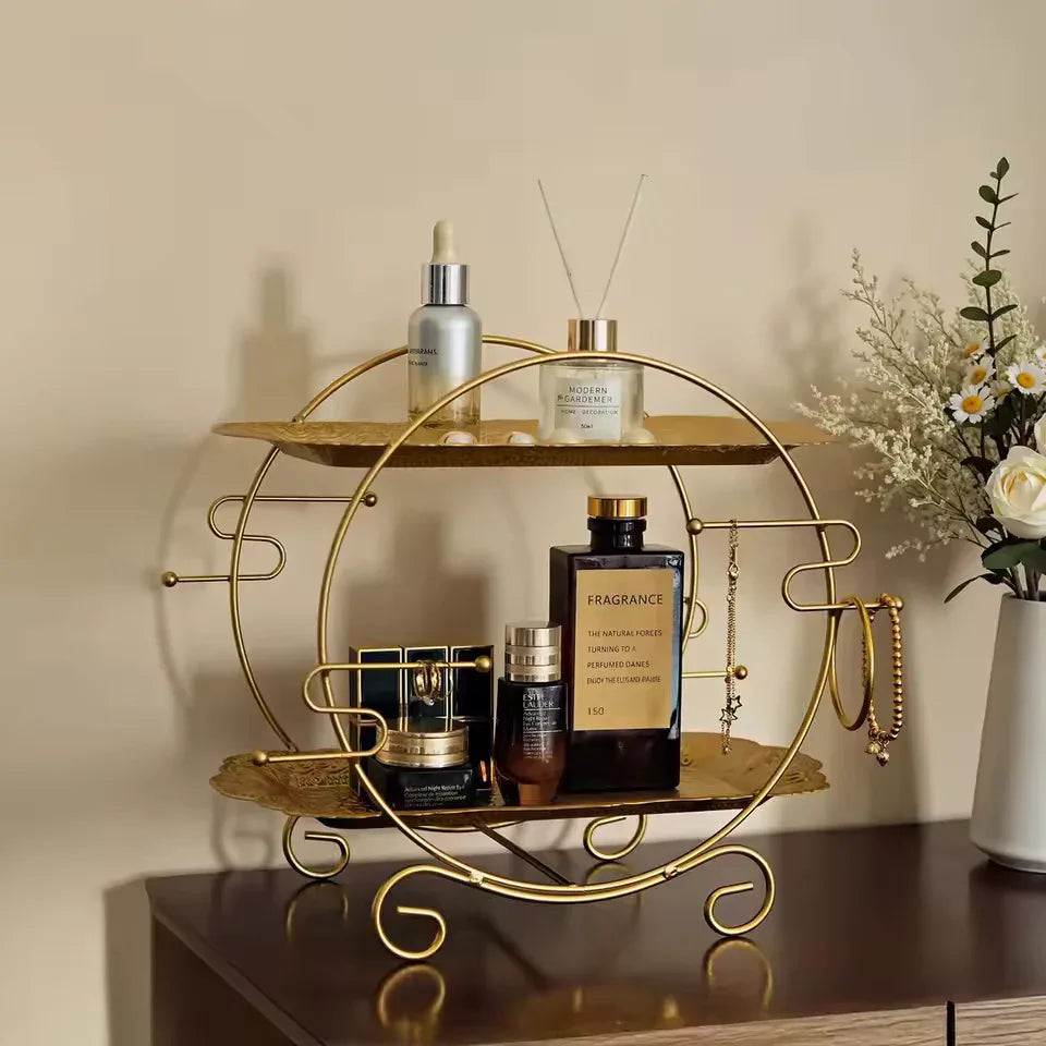 Elegant 2 Tier Bathroom Organizer Gold Finish