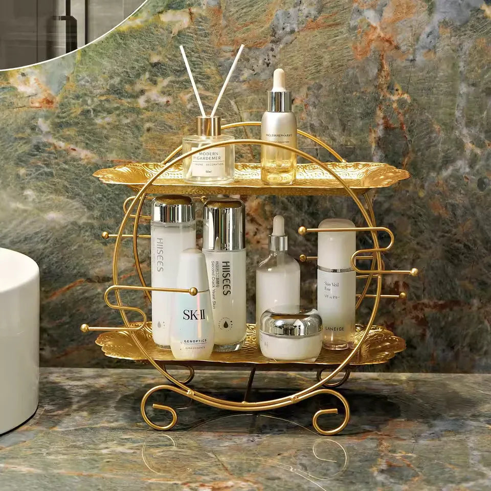 Elegant 2 Tier Bathroom Organizer Gold Finish