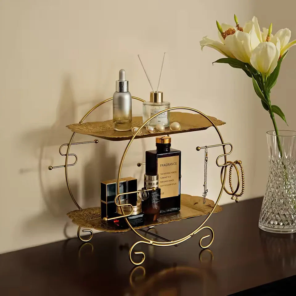 Elegant 2 Tier Bathroom Organizer Gold Finish