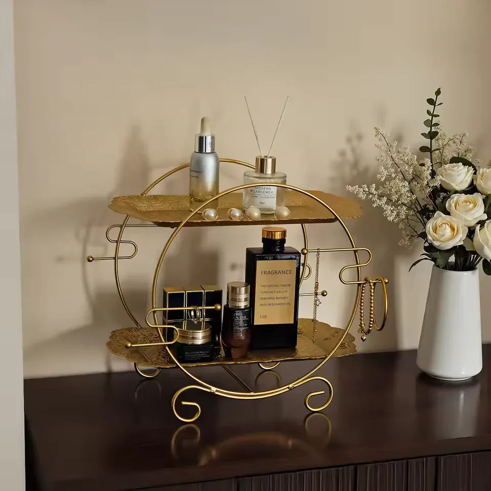 Elegant 2 Tier Bathroom Organizer Gold Finish