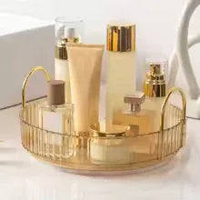 360 Rotating Makeup Organizer with Gold Handles