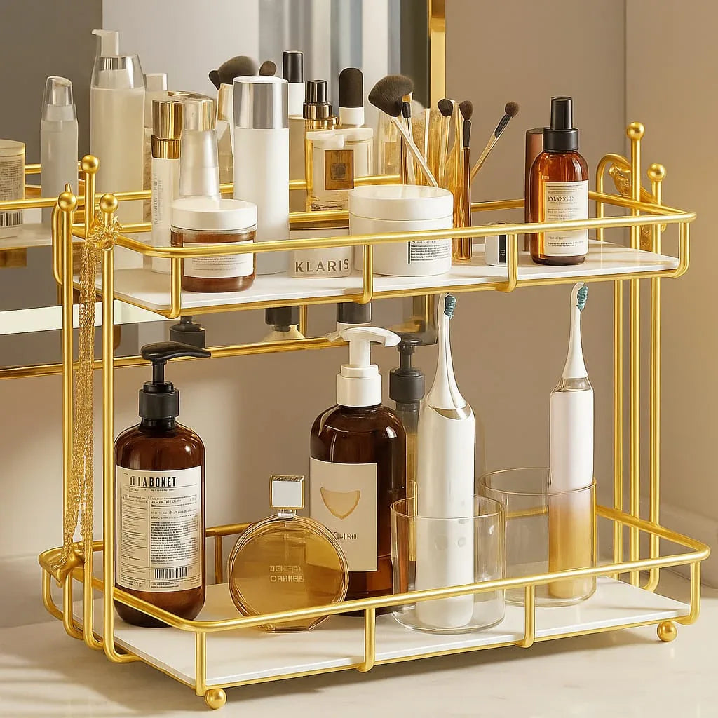Gold Bathroom Vanity 2 Layer Organizer - Stylish & Durable