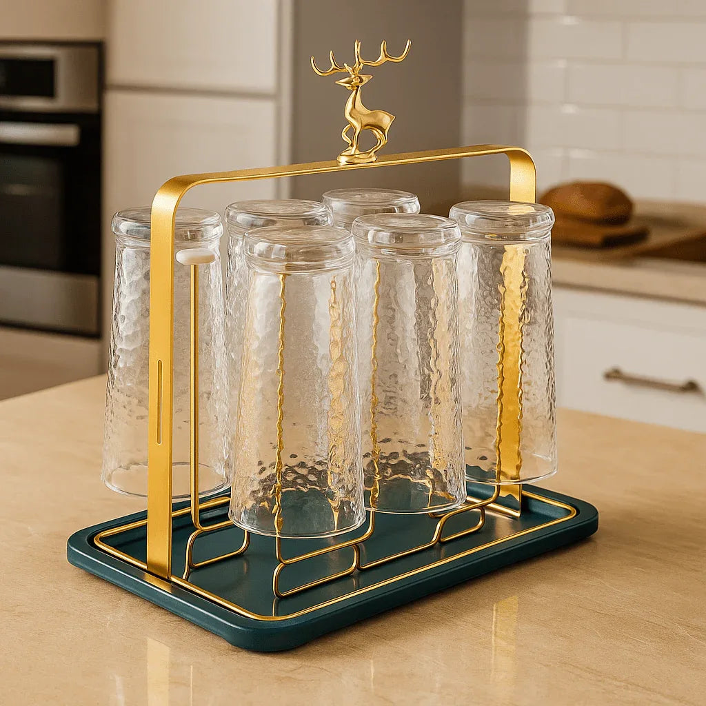 Gold Glass Cup Holder – Functional Drainage Drainer Stand