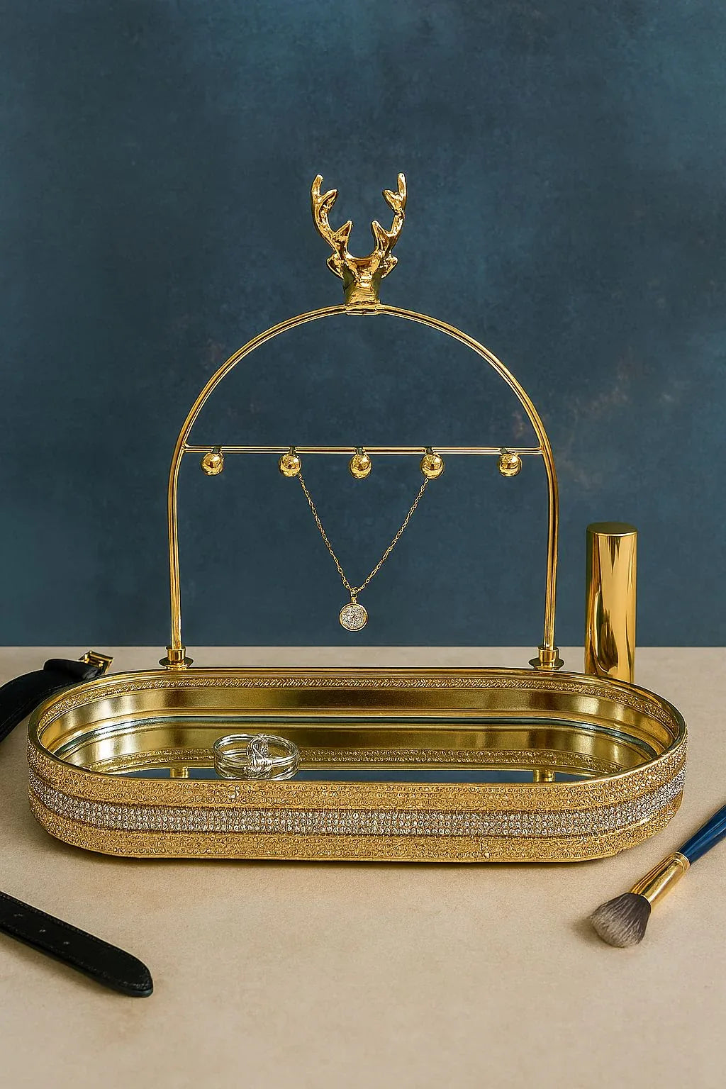 Stylish Gold Jewelry Organizer Tray with Earring Holder