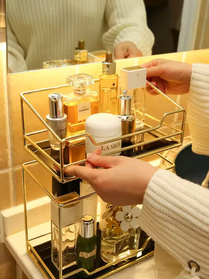 Desktop Makeup Organizer Rack - Gold Storage Box