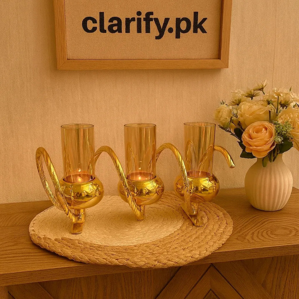 Elegant Triple Glass Candle Holder – Luxury Gold Finish