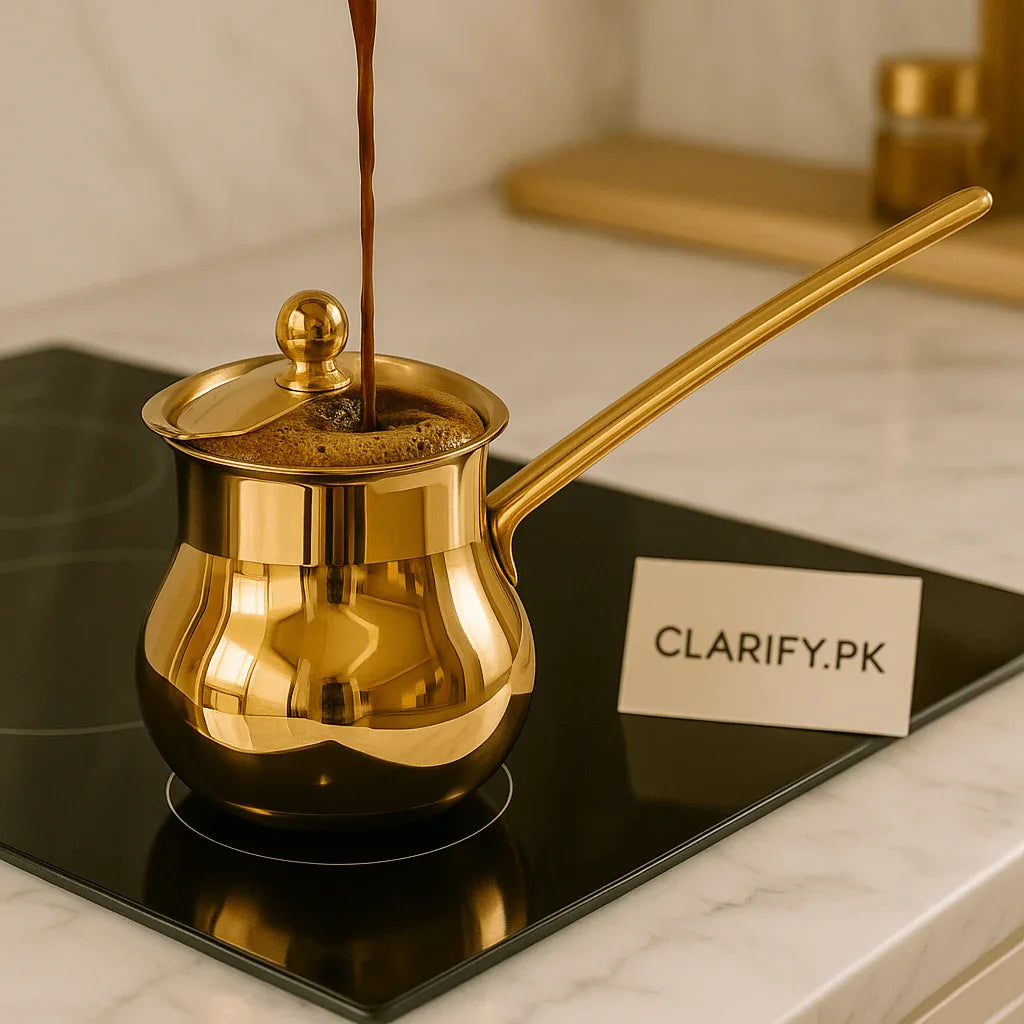 Golden Brass Turkish Coffee Pot with Lid – 10cm Cezve