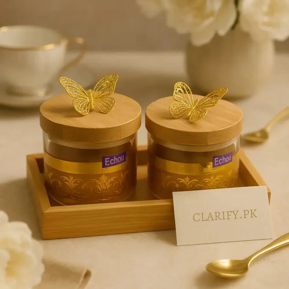 Golden Kitchen Jars with Bamboo Tray (2PCS)