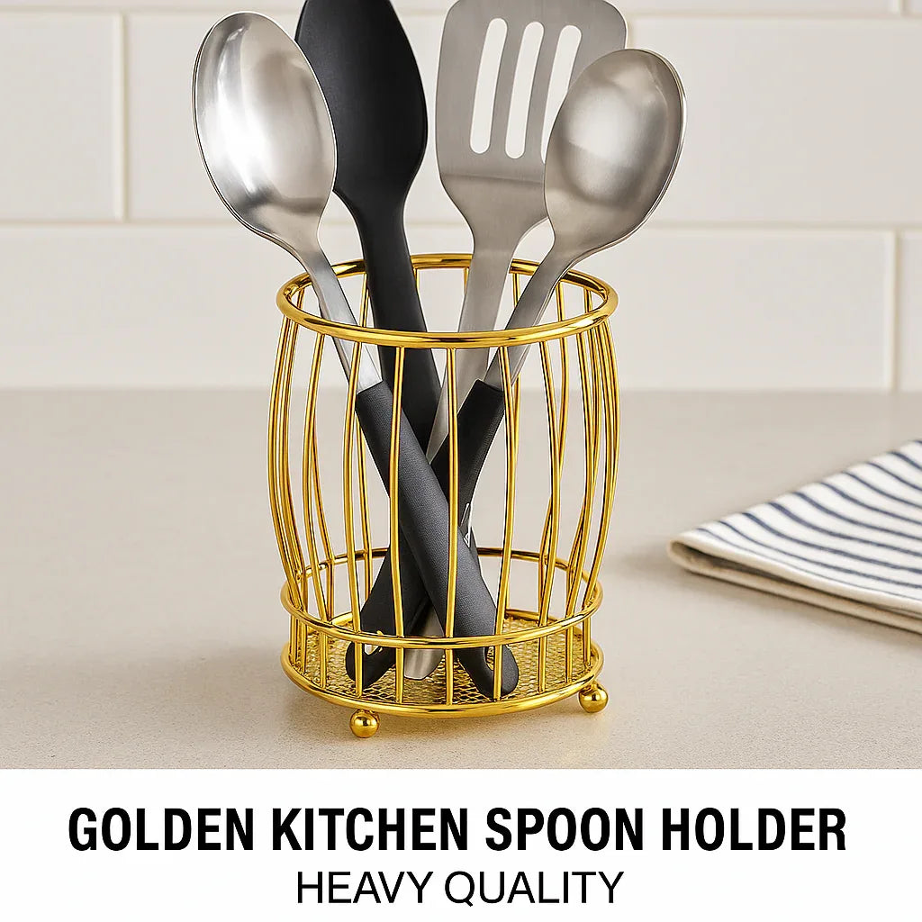 Golden Kitchen Spoon Holder - Stylish Utensil Rack