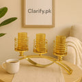 Golden Triple Candle Holder – Decorative Glass & Metal Centerpiece Stand