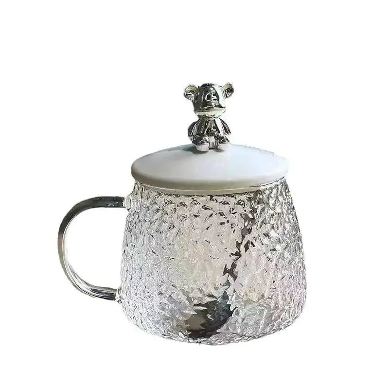 Hammered Glass Coffee Cup with Lid Set