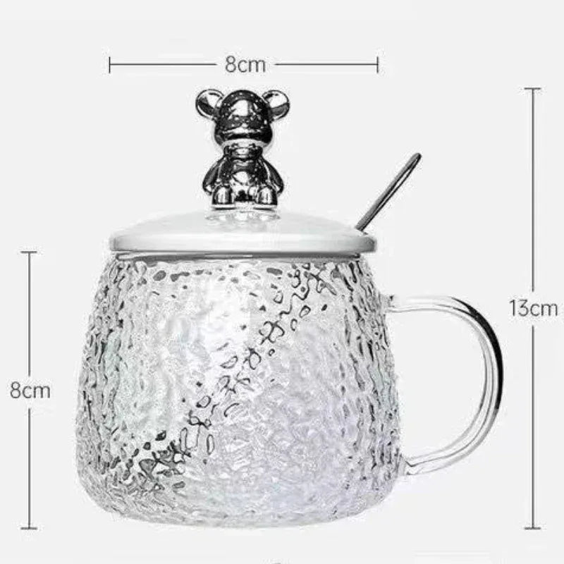 Hammered Glass Coffee Cup with Lid Set