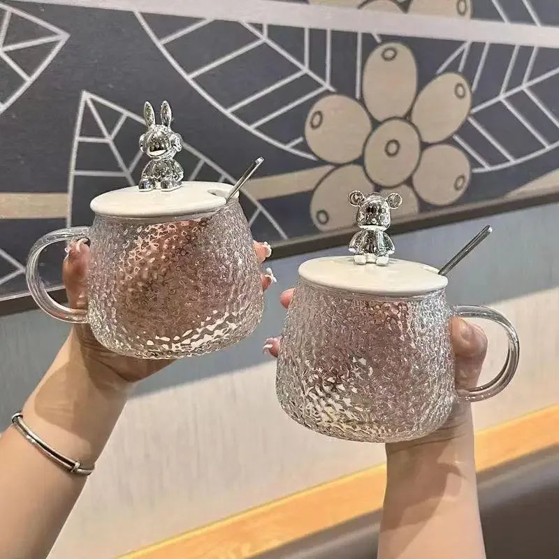 Hammered Glass Coffee Cup with Lid Set