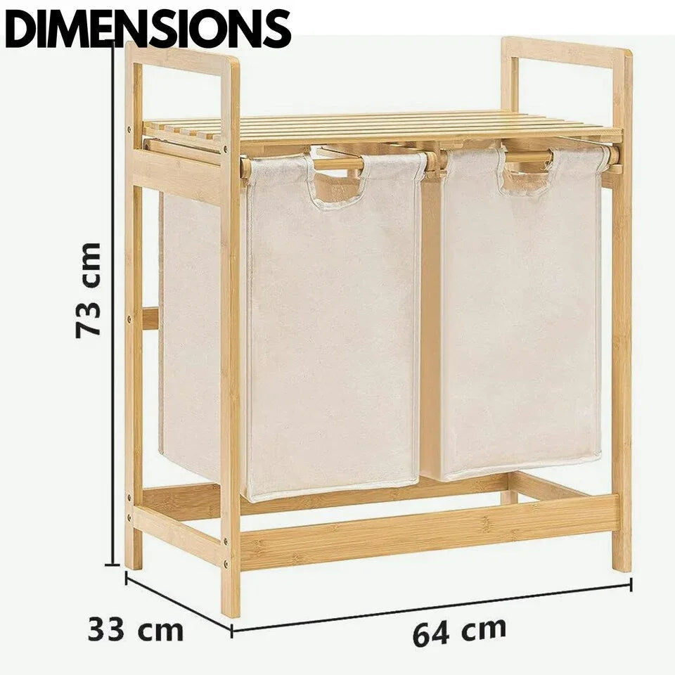 Dual Compartment Bamboo Laundry Basket with Fabric Bags