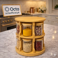 360° Rotatable Spice Jar Set – 10-Piece Bamboo Organizer