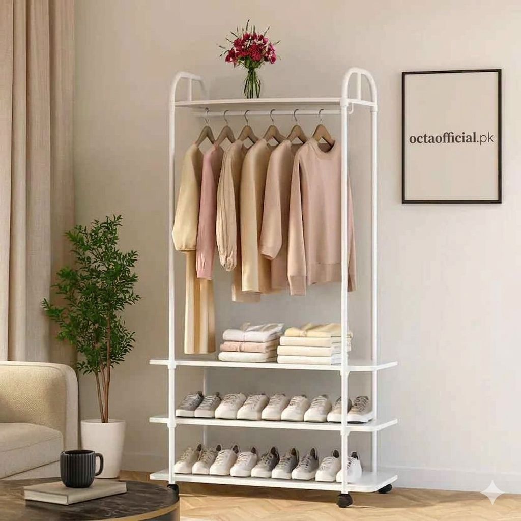 3-Layer Multifunctional Cloth Stand with Shoe Rack