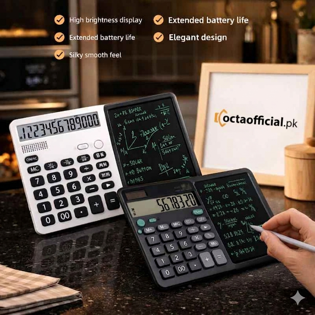 12-Digit LCD Desktop Calculator with Integrated Writing Tablet