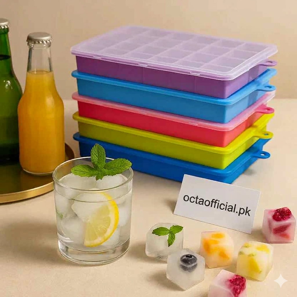 24 Grids Silicone Ice Cube Tray with Lid – Ice Mold for Drinks & Cocktails