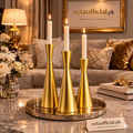 3-Piece Antique Gold Metal Taper Candle Stand Set