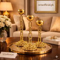 3-Piece Industrial Gold Chain Metal Candle Stand Set