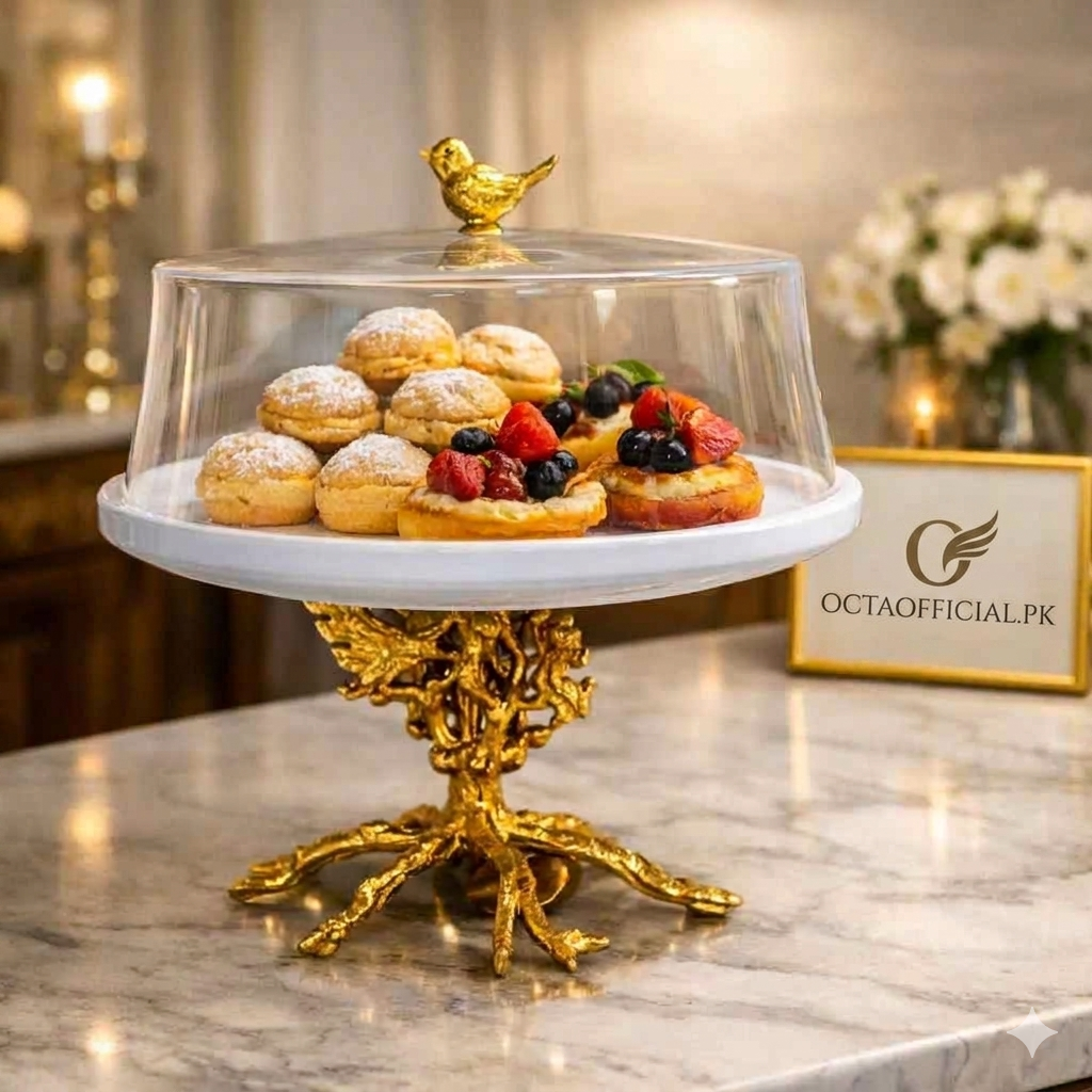 2-Tier Ceramic Dessert Stand with Gold Detailing