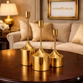 3-Piece Modern Chrome Golden Pillar Candle Stand Set