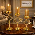3-Piece Geometric Gold Flower & Glass Candle Holder Set