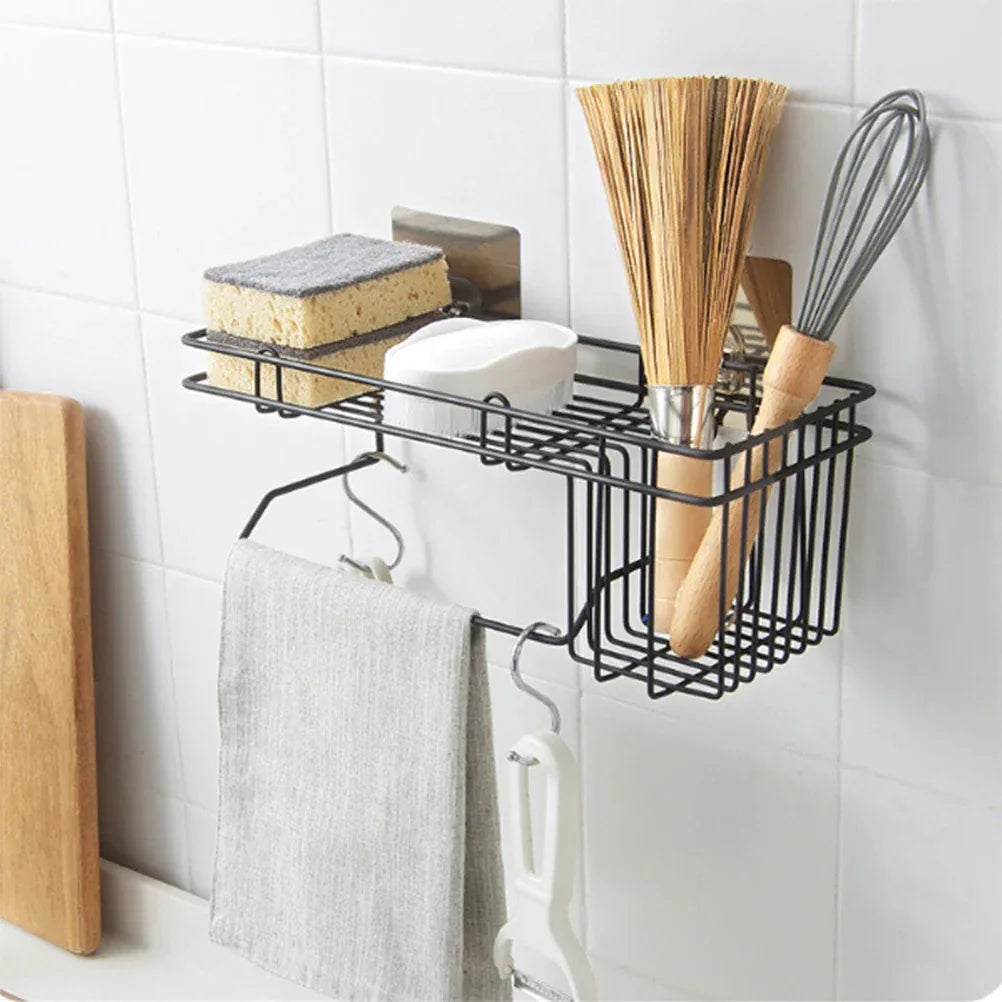 Wall-Mounted Sink Shelf Organizer with Hooks